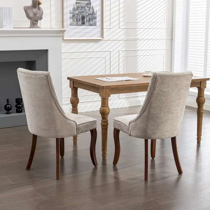 2-Piece Armless Dining Chairs Set with High Back, Upholstered Kitchen Accent Chairs with Curved Solid Wood Legs
