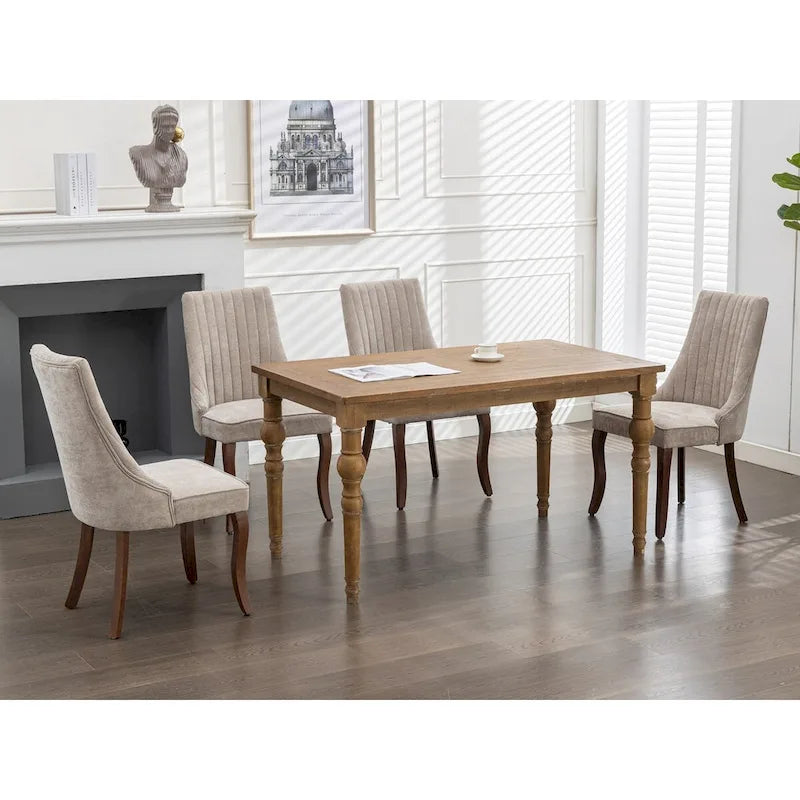 2-Piece Armless Dining Chairs Set with High Back, Upholstered Kitchen Accent Chairs with Curved Solid Wood Legs