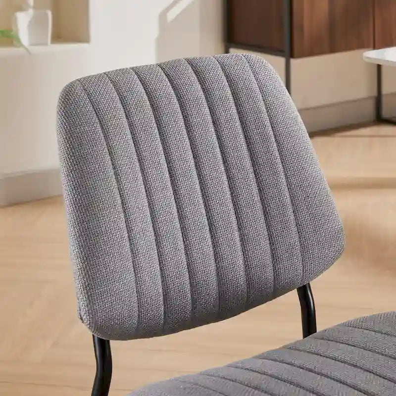 2 Piece Linen Dining Chair Set with Metal Legs, Curved Backrest Dining Room Chair Indoor Lounge Side Chair