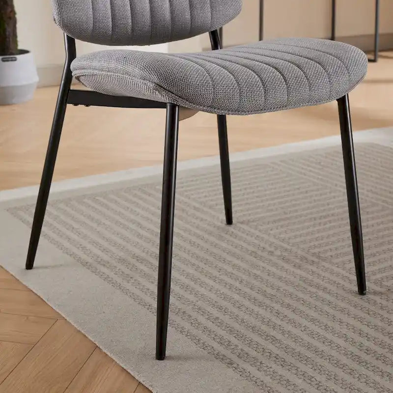 2 Piece Linen Dining Chair Set with Metal Legs, Curved Backrest Dining Room Chair Indoor Lounge Side Chair
