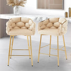 Modern 28-Inch Set of 2 Bar Stools with Velvet Padded Backrest Seat, Metal Legs for Dining Room Living Room and Bedroom
