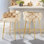 Modern 28-Inch Set of 2 Bar Stools with Velvet Padded Backrest Seat, Metal Legs for Dining Room Living Room and Bedroom