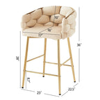 Modern 28-Inch Set of 2 Bar Stools with Velvet Padded Backrest Seat, Metal Legs for Dining Room Living Room and Bedroom