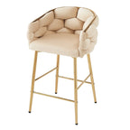 Modern 28-Inch Set of 2 Bar Stools with Velvet Padded Backrest Seat, Metal Legs for Dining Room Living Room and Bedroom