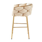 Modern 28-Inch Set of 2 Bar Stools with Velvet Padded Backrest Seat, Metal Legs for Dining Room Living Room and Bedroom