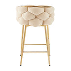 Modern 28-Inch Set of 2 Bar Stools with Velvet Padded Backrest Seat, Metal Legs for Dining Room Living Room and Bedroom