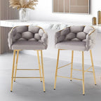Modern 28-Inch Set of 2 Bar Stools with Velvet Padded Backrest Seat, Metal Legs for Dining Room Living Room and Bedroom