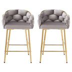Modern 28-Inch Set of 2 Bar Stools with Velvet Padded Backrest Seat, Metal Legs for Dining Room Living Room and Bedroom
