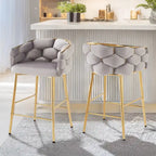 Modern 28-Inch Set of 2 Bar Stools with Velvet Padded Backrest Seat, Metal Legs for Dining Room Living Room and Bedroom
