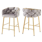 Modern 28-Inch Set of 2 Bar Stools with Velvet Padded Backrest Seat, Metal Legs for Dining Room Living Room and Bedroom