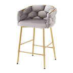 Modern 28-Inch Set of 2 Bar Stools with Velvet Padded Backrest Seat, Metal Legs for Dining Room Living Room and Bedroom