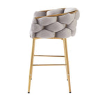 Modern 28-Inch Set of 2 Bar Stools with Velvet Padded Backrest Seat, Metal Legs for Dining Room Living Room and Bedroom