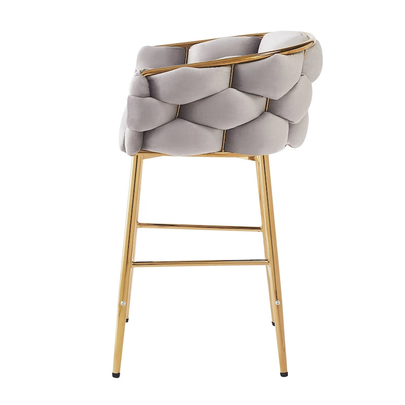 Modern 28-Inch Set of 2 Bar Stools with Velvet Padded Backrest Seat, Metal Legs for Dining Room Living Room and Bedroom