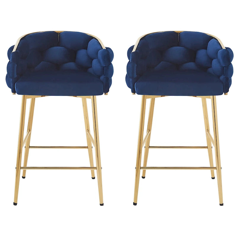Modern 28-Inch Set of 2 Bar Stools with Velvet Padded Backrest Seat, Metal Legs for Dining Room Living Room and Bedroom