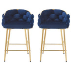 Modern 28-Inch Set of 2 Bar Stools with Velvet Padded Backrest Seat, Metal Legs for Dining Room Living Room and Bedroom