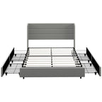Queen Size Storage Bed with 4 Drawers, 730lb Capacity & Linen Headboard