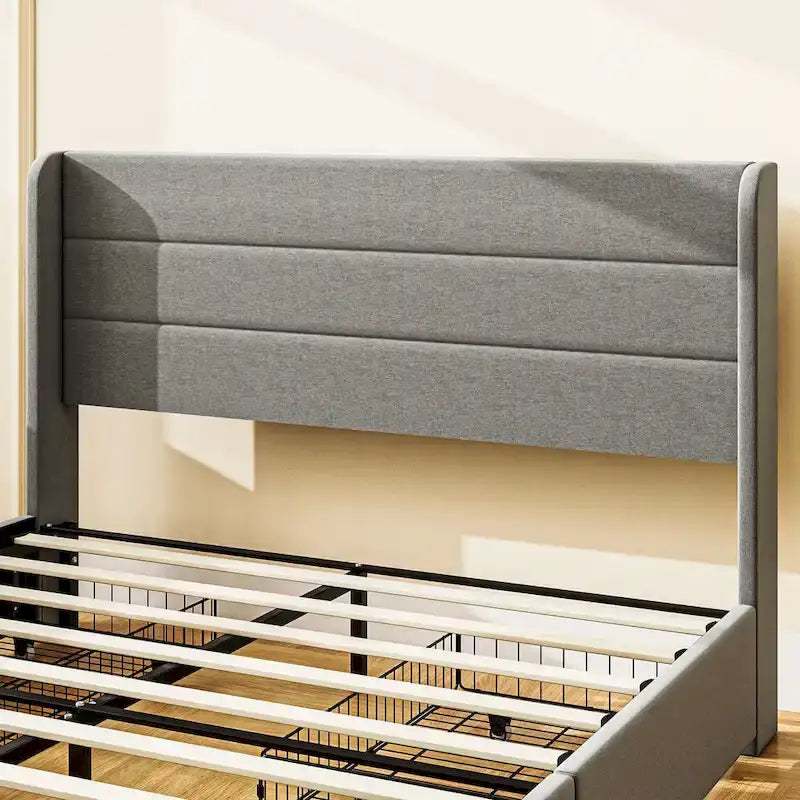 Queen Size Storage Bed with 4 Drawers, 730lb Capacity & Linen Headboard