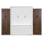 Murphy Bed Wall Bed with Wardrobe, Drawers, LED Light and Desk