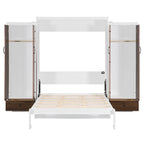Murphy Bed Wall Bed with Wardrobe, Drawers, LED Light and Desk