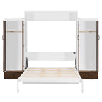 Murphy Bed Wall Bed with Wardrobe, Drawers, LED Light and Desk