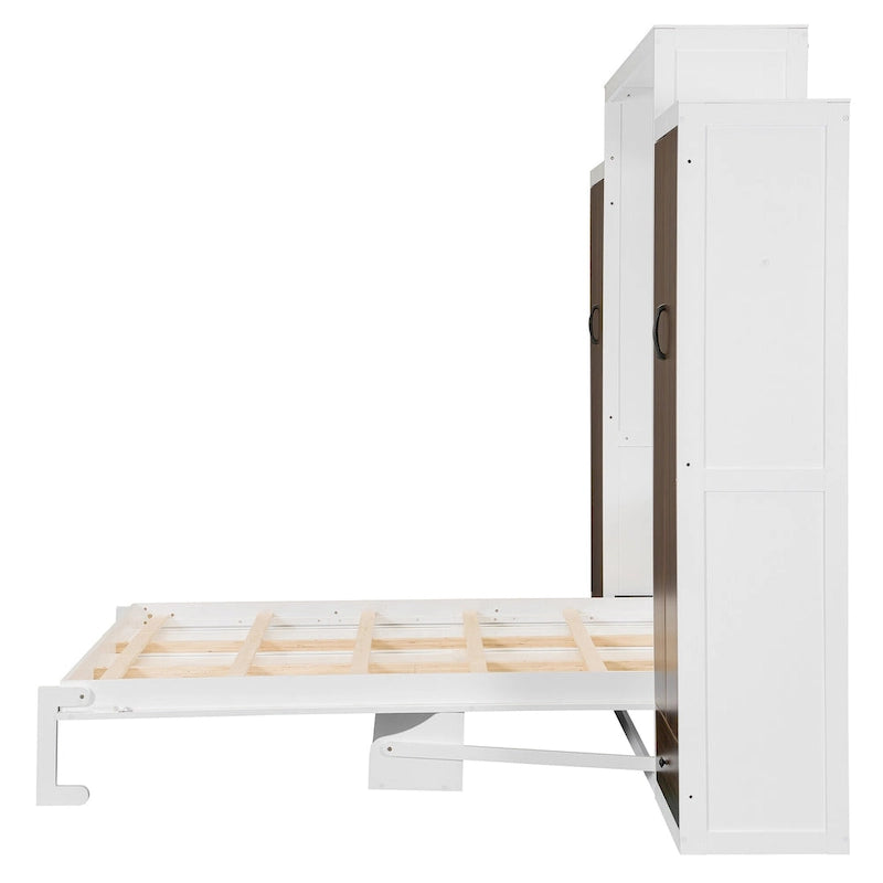 Murphy Bed Wall Bed with Wardrobe, Drawers, LED Light and Desk