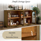 4-Door Large Storage Buffet Cabinet with Glass Doors, Adjustable Shelves and Arched Design for Kitchen, Dining Room