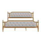 Traditional Style Solid Wood Bed Frame with Upholstered Tufted Headboard,No Box Spring Needed,Full Size, Antique Walnut