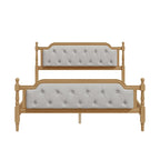 Traditional Style Solid Wood Bed Frame with Upholstered Tufted Headboard,No Box Spring Needed,Full Size, Antique Walnut