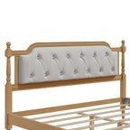 Traditional Style Solid Wood Bed Frame with Upholstered Tufted Headboard,No Box Spring Needed,Full Size, Antique Walnut