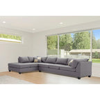 Reversible Faux Leather 4-Seater Sectional Sofa with Throw Pillows - 111 - Gray