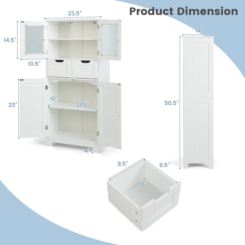Costway Bathroom Floor Storage Cabinet Kitchen Cupboard with 2 Drawers