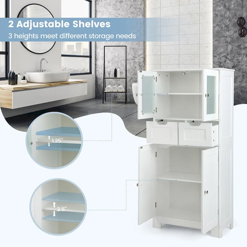 Costway Bathroom Floor Storage Cabinet Kitchen Cupboard with 2 Drawers