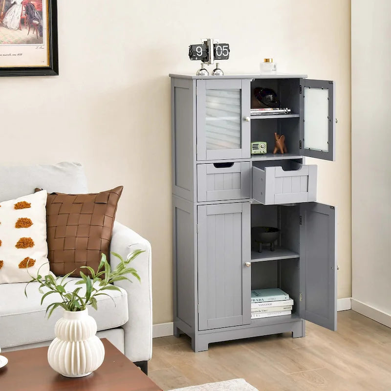 Costway Bathroom Floor Storage Cabinet Kitchen Cupboard with 2 Drawers