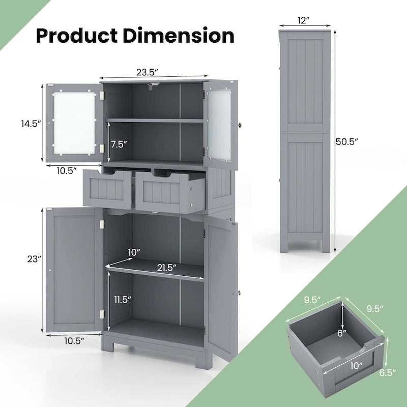 Costway Bathroom Floor Storage Cabinet Kitchen Cupboard with 2 Drawers