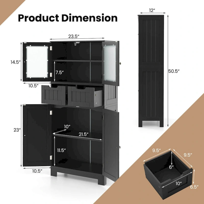 Costway Bathroom Floor Storage Cabinet Kitchen Cupboard with 2 Drawers