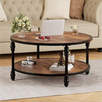 Coffee Table Round Rustic Center Table with Storage Shelf
