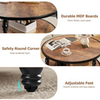 Coffee Table Round Rustic Center Table with Storage Shelf