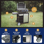 Razor Universal Rolling Prep Cart for Portable Outdoor Griddle and Grills, Black - 52.8