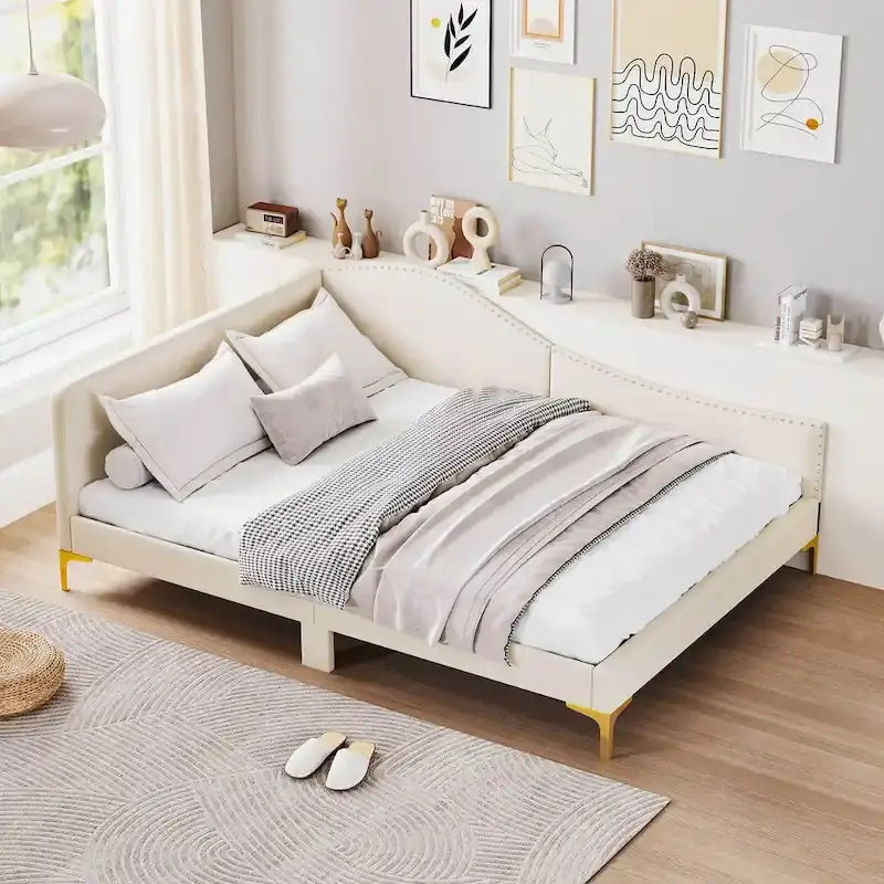 Costway Twin/Full Size Upholstered Daybed Rivet-Tufted Platform Bed