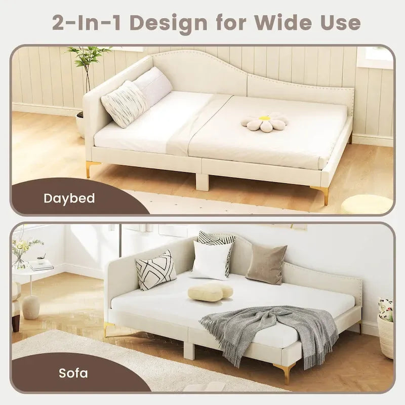 Costway Twin/Full Size Upholstered Daybed Rivet-Tufted Platform Bed