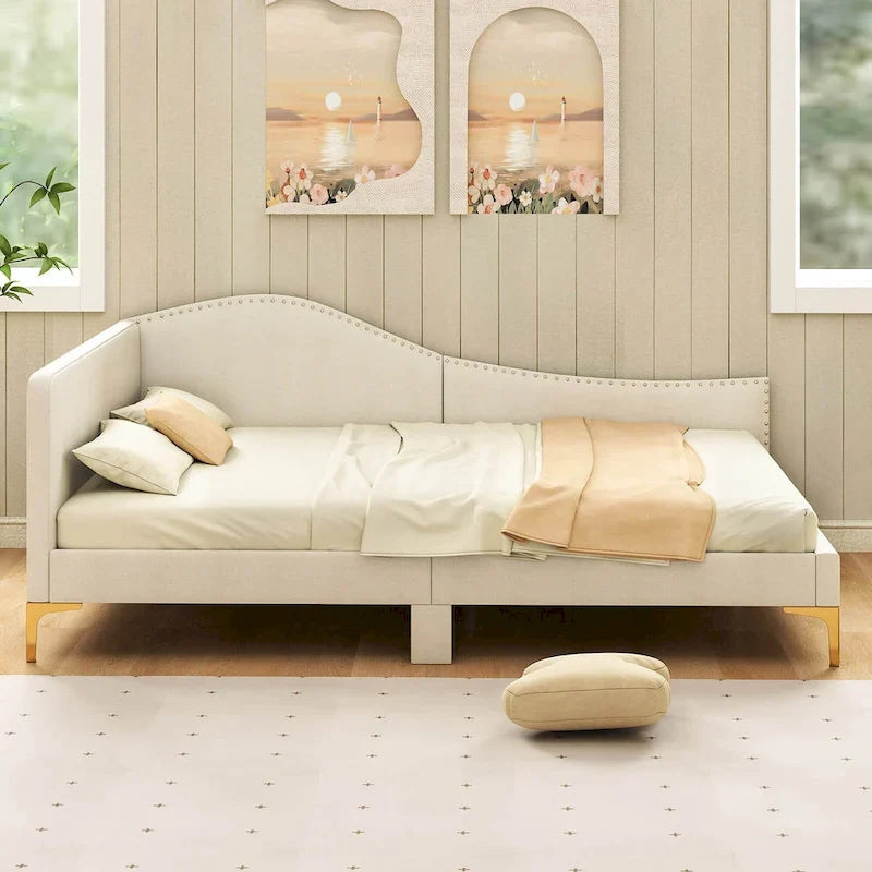 Costway Twin/Full Size Upholstered Daybed Rivet-Tufted Platform Bed