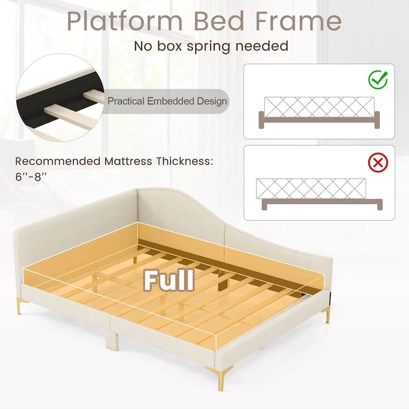 Costway Twin/Full Size Upholstered Daybed Rivet-Tufted Platform Bed
