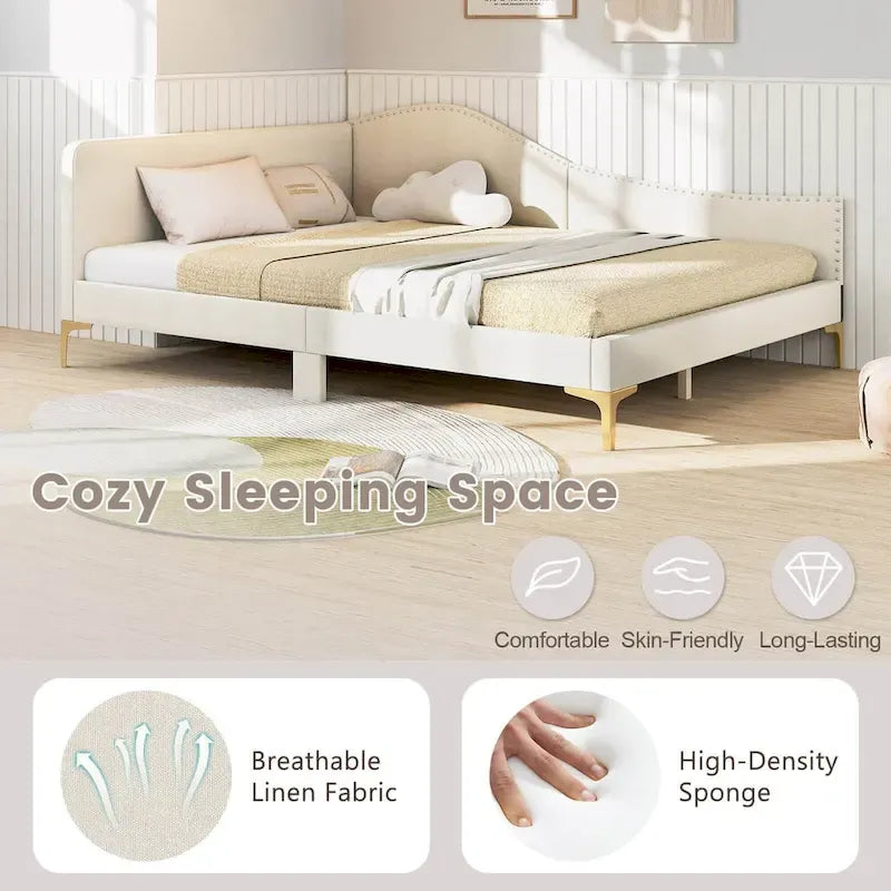 Costway Twin/Full Size Upholstered Daybed Rivet-Tufted Platform Bed
