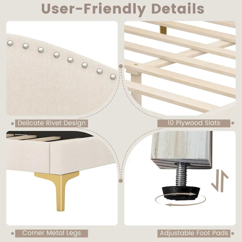 Costway Twin/Full Size Upholstered Daybed Rivet-Tufted Platform Bed
