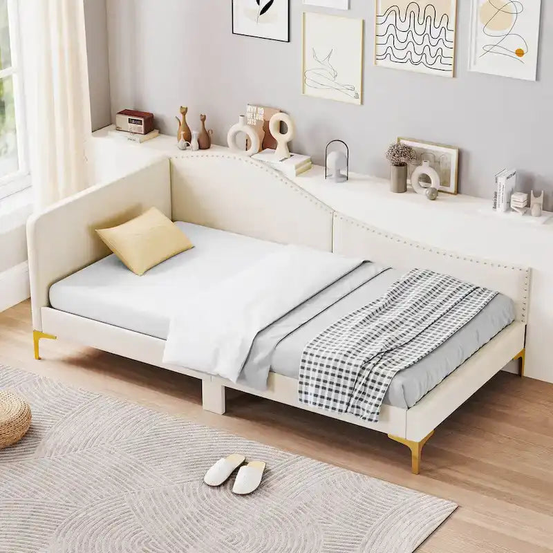 Costway Twin/Full Size Upholstered Daybed Rivet-Tufted Platform Bed