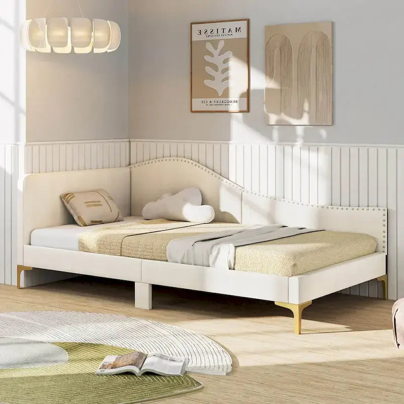 Costway Twin/Full Size Upholstered Daybed Rivet-Tufted Platform Bed