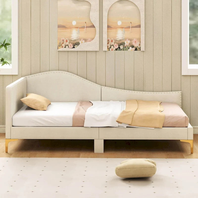 Costway Twin/Full Size Upholstered Daybed Rivet-Tufted Platform Bed