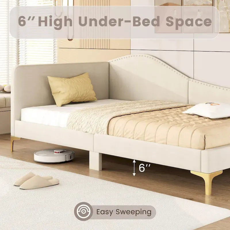 Costway Twin/Full Size Upholstered Daybed Rivet-Tufted Platform Bed