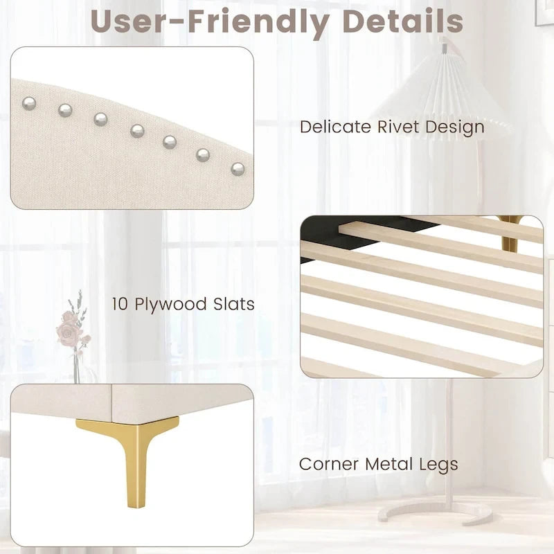 Costway Twin/Full Size Upholstered Daybed Rivet-Tufted Platform Bed