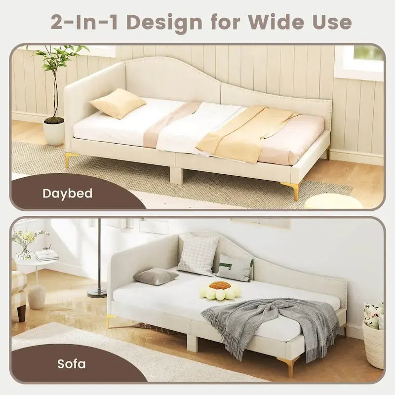 Costway Twin/Full Size Upholstered Daybed Rivet-Tufted Platform Bed